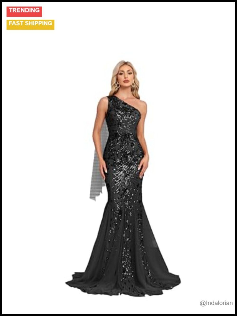 One Shoulder Sequin Mermaid Formal Gown Sleeveless Floor Length Dress